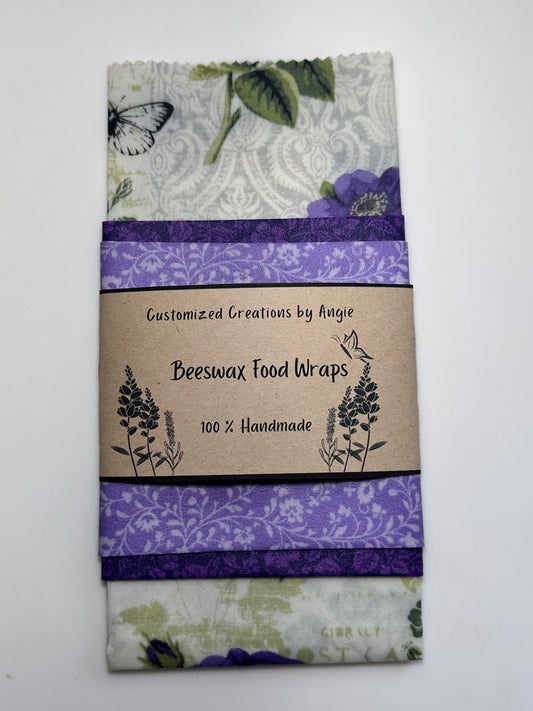 Purple Floral Print Beeswax Food Wraps
