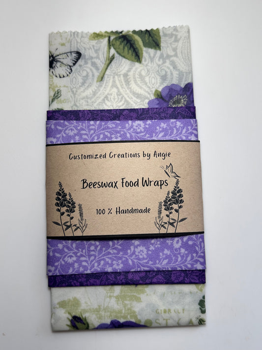Purple Floral Print Beeswax Food Wraps
